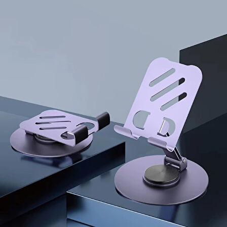 Leyloş Mor 360° Dönebilir Kompakt Masaüstü Metal Telefon Tutucu