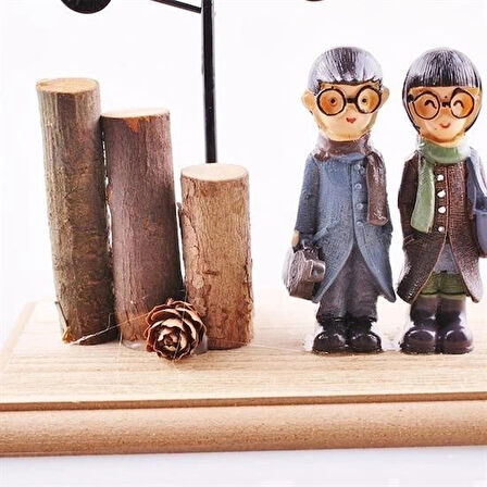 Buffer® Pilli Işıklı Romantik Çift Tema Büyük Boy Dekoratif Ahşap Biblo