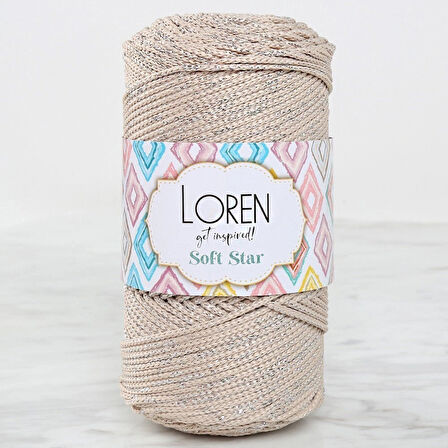 Loren Soft Star Makrome İpi Gümüş Simli Bej Rm101
