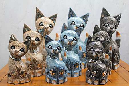 Leyloş Ahşap 3'lü Kedi Seti 40 Cm