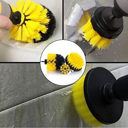 Buffer® 3lü Matkap Ucu Banyo Küvet Duşakabin Araba Tekerliği Koltuk Yıkama Temizleme Fırçası Seti