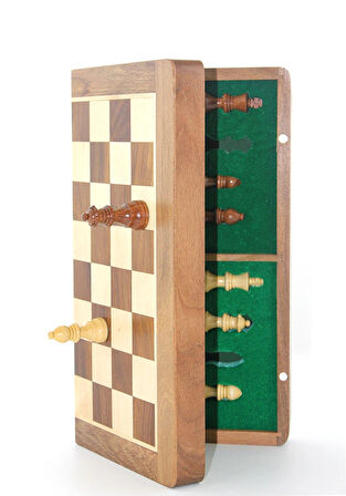 Leyloş Mıknatıs Taşlı Ahşap Katlanabilir Kutulu Satranç Oyunu 35 Cm