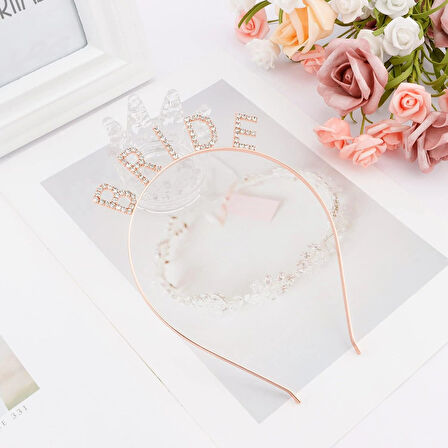Leyloş Rose Gold Bekarlığa Veda Kristal Taş Bride Tacı