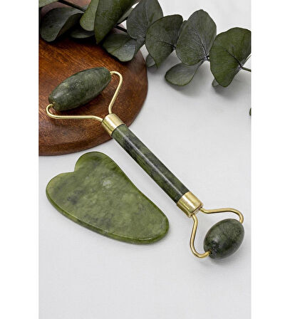 Leyloş Jade Roller Gua Sha Taşı Seti