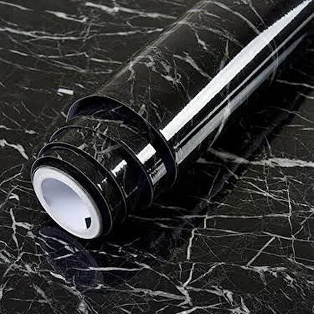 Leyloş Siyah Mermer Desenli Yapışkanlı Kaplama Kağıdı 5 Metre