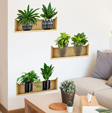 Leyloş Raflı Bitki Tasarımlı Yapışkanlı Sticker 20*30 Cm 3lü Set