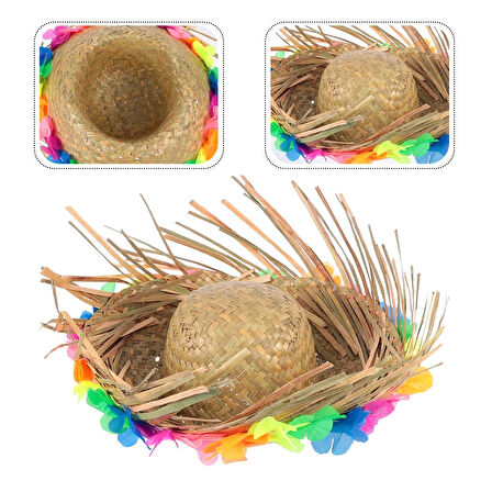 Leyloş Natural Renkli Püsküllü Örme Hasır Hawaii Şapka