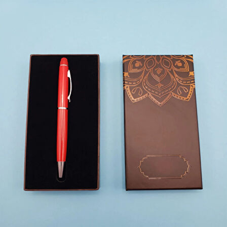 Leyloş Mandala Desenli Kutulu Kırmızı Touchpen Tükenmez Kalem