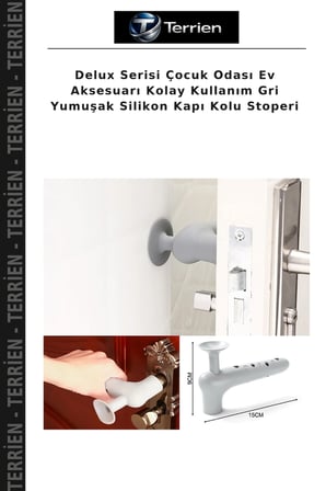 Delux Serisi Çocuk Odası Ev Aksesuarı Kolay Kullanım Gri Yumuşak Silikon Kapı Kolu Stoperi