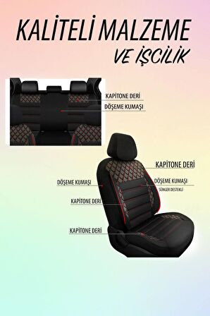 NiCe Shop Dacia Logan Uyumlu Koltuk Kılıfı Crystal Sarisi - Kırmızı