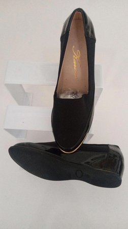 100 % İstanbul Kadın Siyah Gizli Dolgu Topuklu Loafer Ayakkabı Rugan Detaylı 38