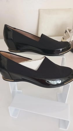 100 % İstanbul Kadın Siyah Gizli Dolgu Topuklu Loafer Ayakkabı Rugan Detaylı 38