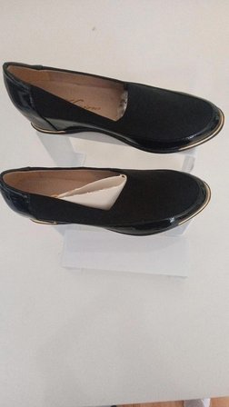 100 % İstanbul Kadın Siyah Gizli Dolgu Topuklu Loafer Ayakkabı Rugan Detaylı 38