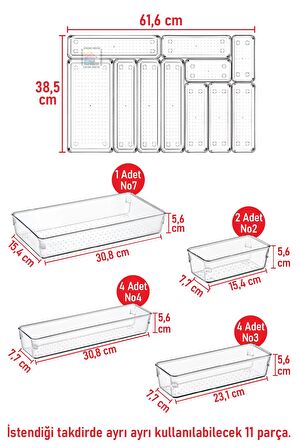 Yeni 11'li Set Modüler Organizer Mutfaklarda Çekmece Içi Kaşıklık