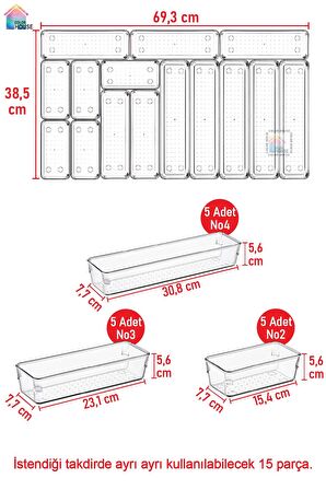 15'li Modüler Kaşıklık Organizer Çekmece Içi Şeffaf Düzenleyici Drawer Tahta Kaşık Kepçe Organizer