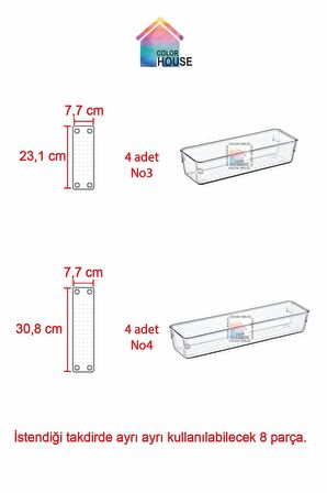 4 4= 8'li Modüler Çekmece Düzenleyici Kaşıklık Organizer Şeffaf Kaliteli Kalın Akrilik Organizer