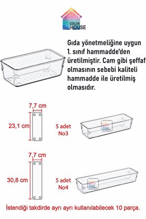 5 5= 10'lu Çekmece Içi Kaşıklık Düzenleyici Modüler Çekmece Organizeri Kaşıklık