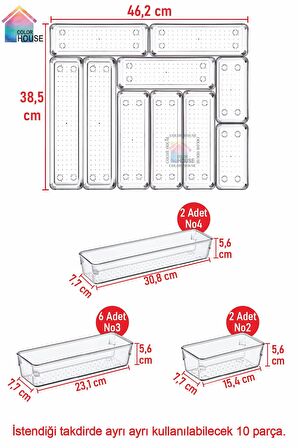 10'lu Set Modüler Kaşıklık Şeffaf Çekmece Içi Düzenleyici Mutfak Buzdolabı Organizer Düzenleyici Set