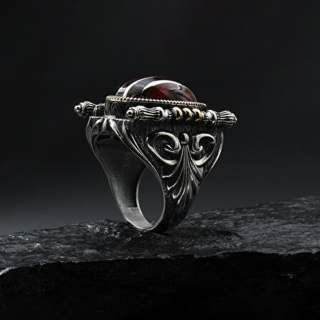 Gümüş Çizgili Kırmızı Gümüş Yüzük