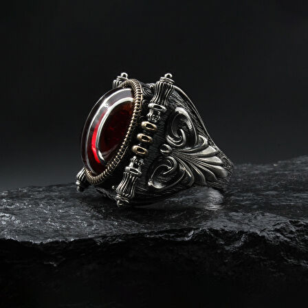 Gümüş Çizgili Kırmızı Gümüş Yüzük