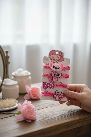 4'lü Set Stitch Figürlü Toka - Pembe