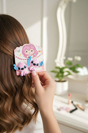 2'li Set Stitch Figürlü Toka - Pembe