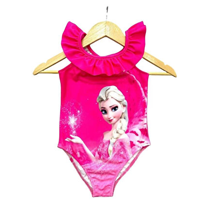 Elsa Askılı Fırfırlı Mayo - Pembe