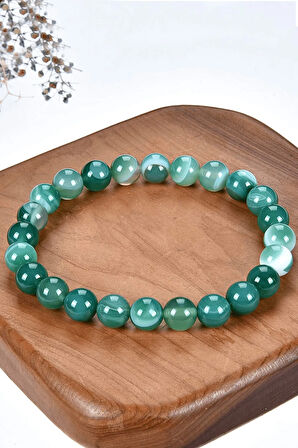 Sertifikalı Aaa Kalite Doğal Yeşil Akik Taşı Bileklik Doğal Yeşil Renk