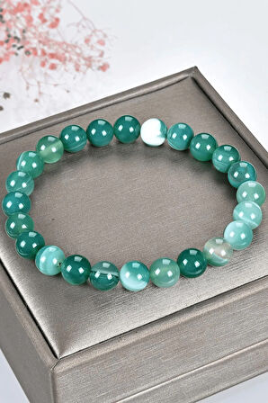 Sertifikalı Aaa Kalite Doğal Yeşil Akik Taşı Bileklik Doğal Yeşil Renk