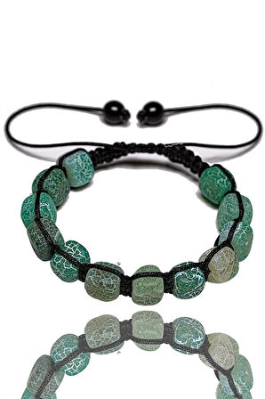 Sertifikalı Makrome Küp Kesim Damarlı Yeşil Akik Taşı Bileklik