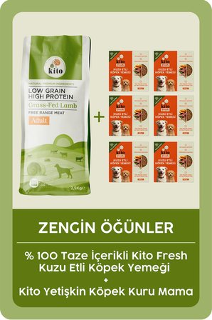 Kito Kuzu Etli Yetişkin Köpek Maması 2,5 Kg + 6 Adet Kito Fresh Kuzu Etli %100 Taze İçerikli Mama