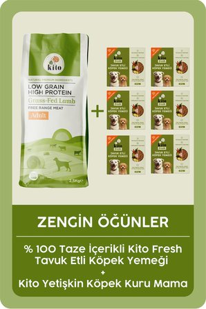 Kito Kuzu Etli Yetişkin Köpek Maması 2,5 Kg + 6 Adet Kito Fresh Tavuk Etli %100 Taze İçerikli Mama