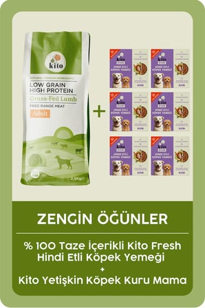Kito Kuzu Etli Yetişkin Köpek Maması 2,5 Kg + 6 Adet Kito Fresh Hindi Etli %100 Taze İçerikli Mama