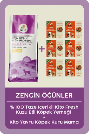 Kito Kuzu Etli Yavru Köpek Maması 2,5 KG + 6 Adet Kito Fresh Kuzu Etli %100 Taze İçerikli Mama
