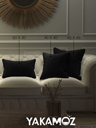 Yakamoz Siyah Kırlent , Yastık Kılıfı Kadife Görünümlü Velvet Touch Serisi