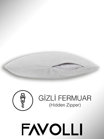 FAVOLLİ Kadife Dokulu Beyaz Rebnk Kırlent Kılıfı Dream Serisi Punch Için Uygun Gizli Fermuar