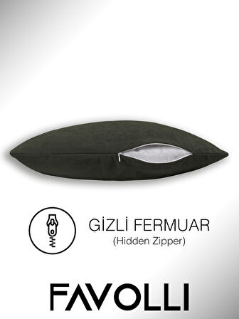 FAVOLLİ Kadife Dokulu Zeytin Yaprağı Rengi Kırlent Kılıfı Dream Serisi Punch Için Uygun Gizli Fermuar