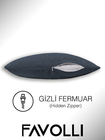 FAVOLLİ Kadife Dokulu Koyu Mavi Renk Kırlent Kılıfı Dream Serisi Punch İçin Uygun Gizli Fermuar