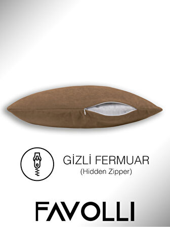 FAVOLLİ Kadife Dokulu Antik Pirinç Renk Kırlent Kılıfı Dream Serisi Punch Için Uygun Gizli Fermuar