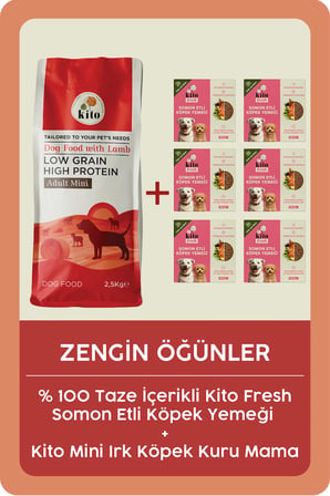Kito Kuzu Etli Yetişkin Mini Irk Köpek Maması 2,5 KG + 6 Adet Kito Fresh Somon Etli %100 Taze İçerikli Mama