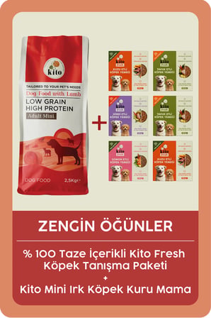 Kito Kuzu Etli Yetişkin Mini Irk Köpek Maması 2,5 Kg + Kito Fresh %100 Taze İçerikli Mama Tanışma Paketi