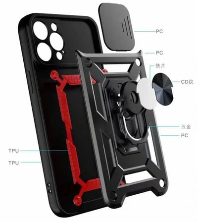 Kızaklı Tank Kılıf Xiaomi Redmi Note 9  Kırmızı