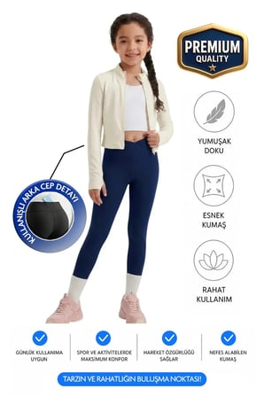 Kız çocuk Cepli Kruvaze Kemer Yüksek Bel, Günlük, Koşu, Yürüyüş, Yoga, Spor, Egzersiz, Fitness Tayt — Lacivert