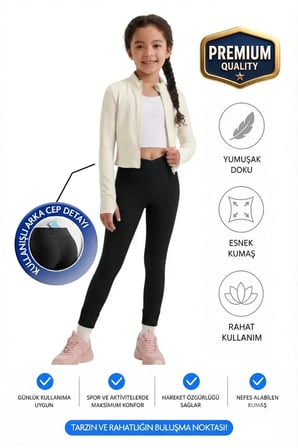 Kız çocuk Cepli Kruvaze Kemer Yüksek Bel, Günlük, Koşu, Yürüyüş, Yoga, Spor, Egzersiz, Fitness Tayt — Siyah