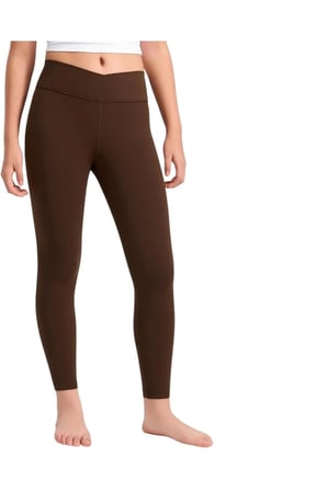 Kız çocuk Cepli Kruvaze Kemer Yüksek Bel, Günlük, Koşu, Yürüyüş, Yoga, Spor, Egzersiz, Fitness Tayt — Kahve