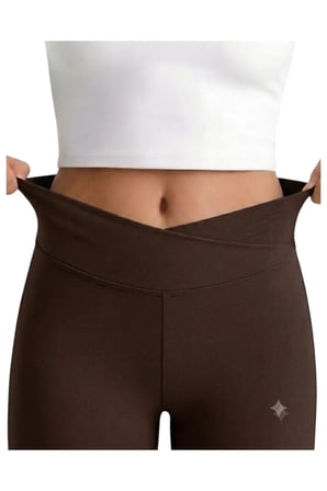 Kız çocuk Cepli Kruvaze Kemer Yüksek Bel, Günlük, Koşu, Yürüyüş, Yoga, Spor, Egzersiz, Fitness Tayt — Kahve