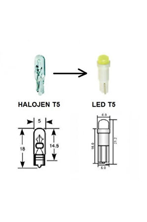 T5 Led Oto Kilometre Kadran Ampulü Mavi 10 Adet