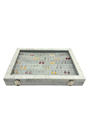 Küpe Kutusu Camlı Organizer Gri Alfora Kumaş
