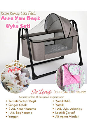 45x85 Keten Portatif Beşik ve Uyku Seti - Bebeğiniz Her Yerde Rahat Uyusun!