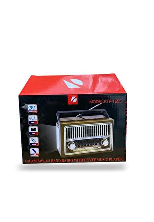 Ktf-1655 Nostalji Radyo Bluetooth Hoparlör El Feneri Usb Şarjlı